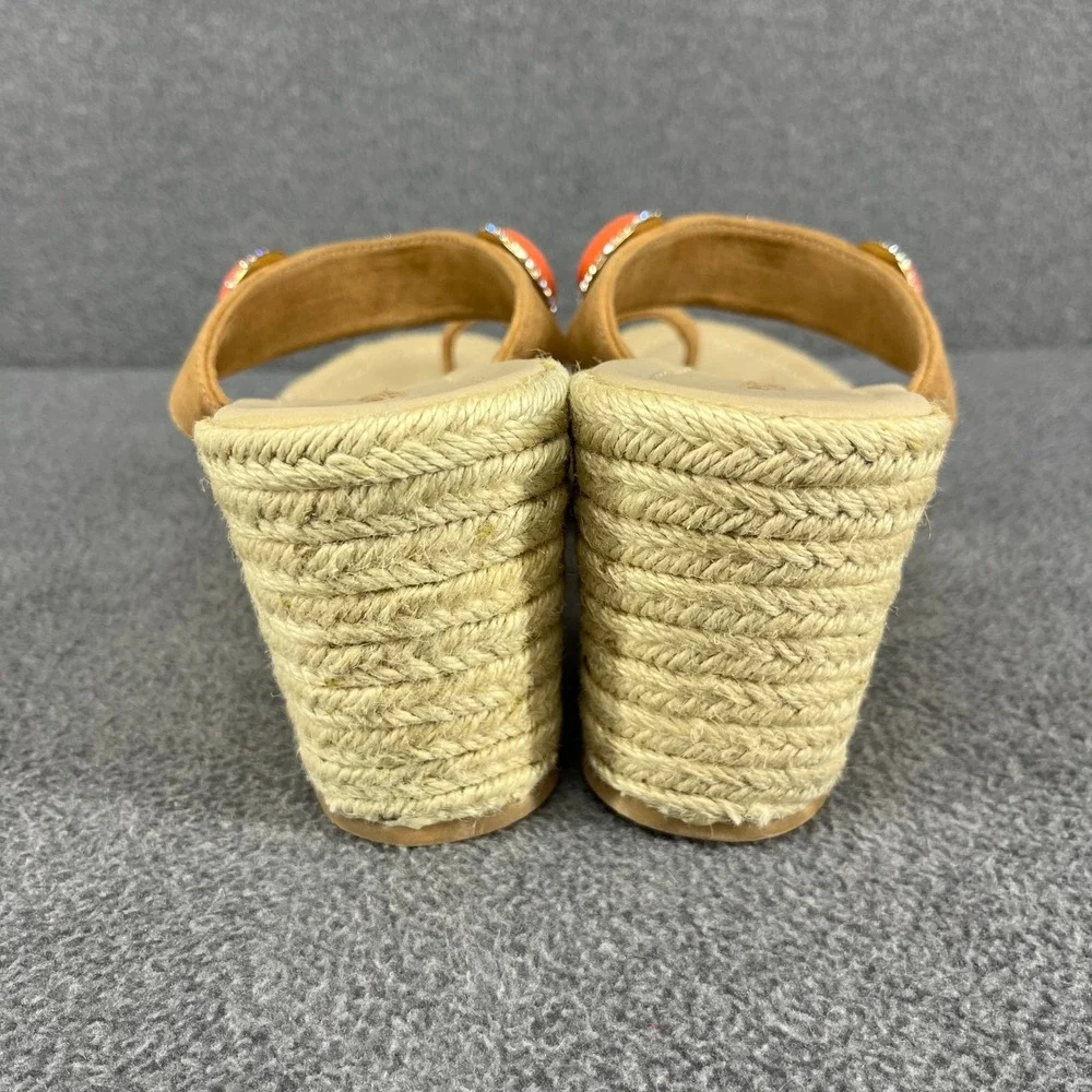Skemo Wedge Sandals Womens 10‎ Tan Coral Embellished Espadrille Boho Rhinestone
